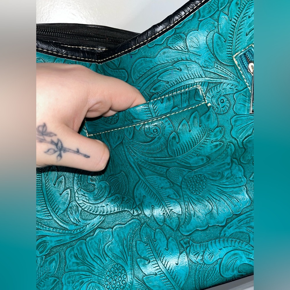 Tooled Leather Laser Cut Purse Feather Country Western Handbag Shoulder Bag - Picture 7 of 16